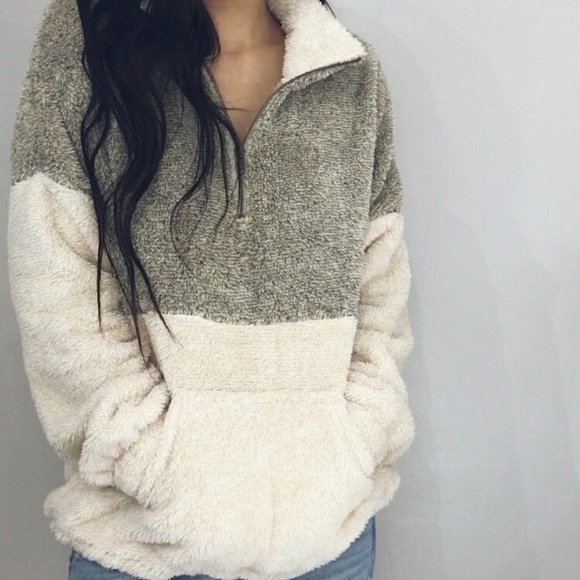 ๐ Camila Lime/Taupe+Cream Fuzzy Pullover - Picture 5 of 8